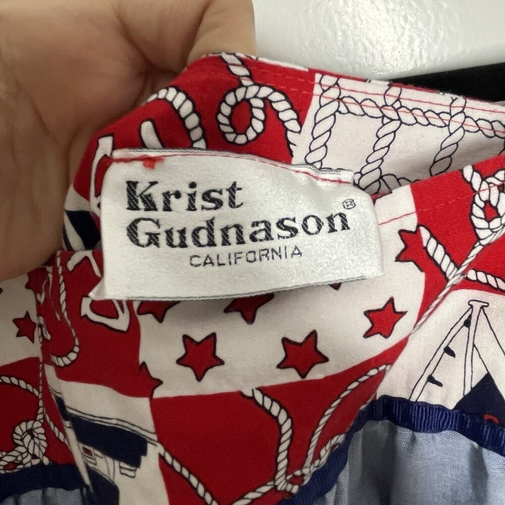 Vtg 70s Krist Gudnason Dress XL Nautical Anchor Patriotic US Flag Muumuu Kaftan - Picture 6 of 9